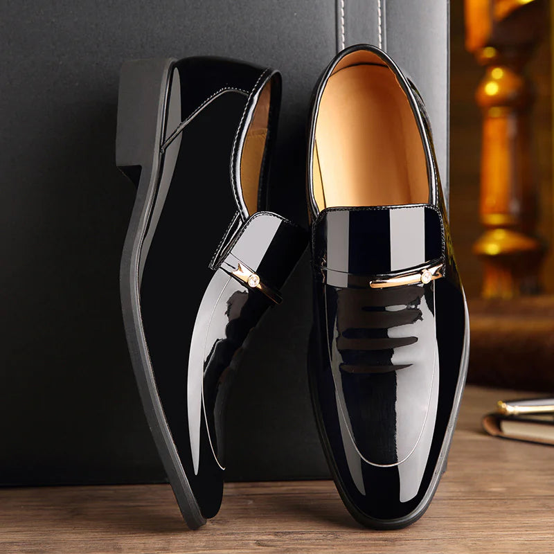 Men's Pointed Patent Leather Dress Shoes